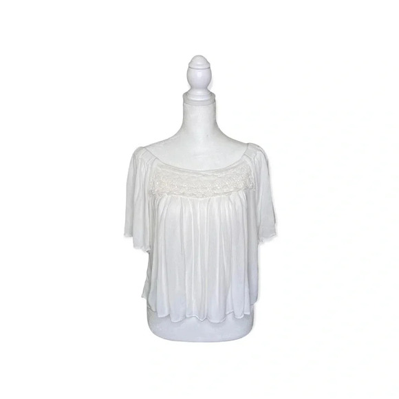 Takara Tops - Takara White Lace Off The Shoulder Blouse 100% Rayon Short Sleeved Top Small